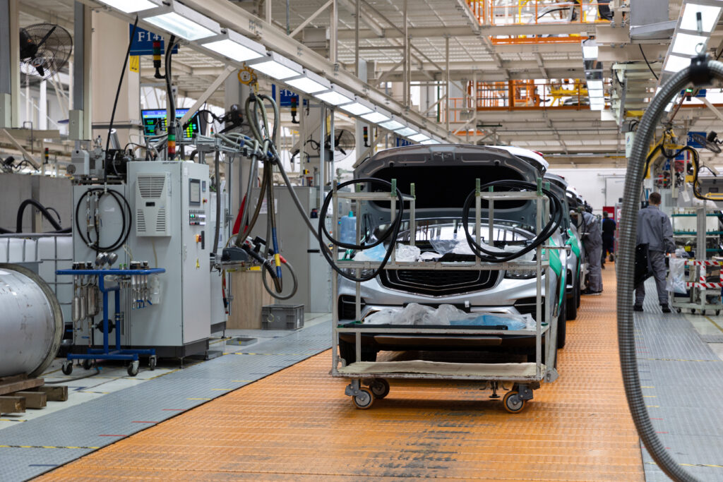 car bodies on assembly line